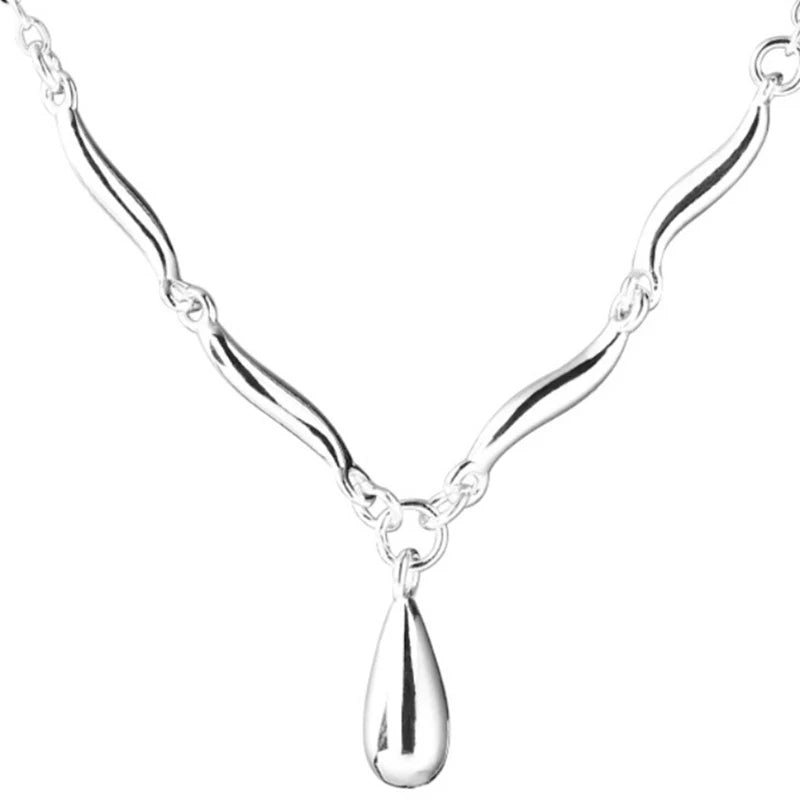 Celeste | Wavy Drop Pendant Necklace | Minimalist Elegance | Sterling Silver