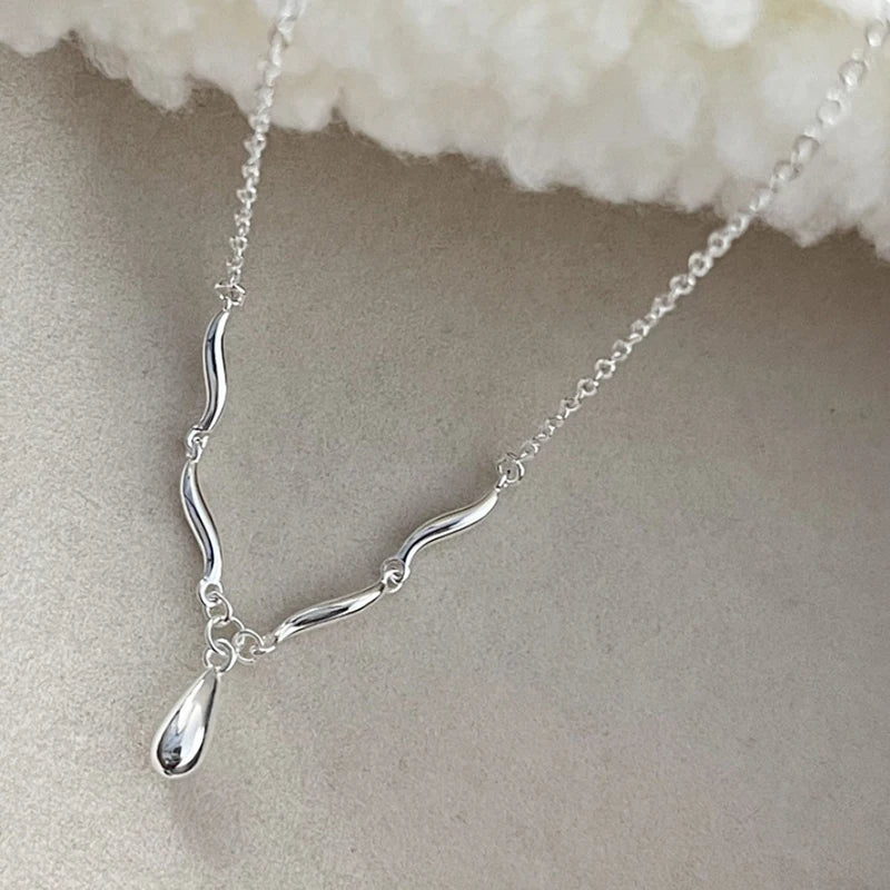 Celeste | Wavy Drop Pendant Necklace | Minimalist Elegance | Sterling Silver