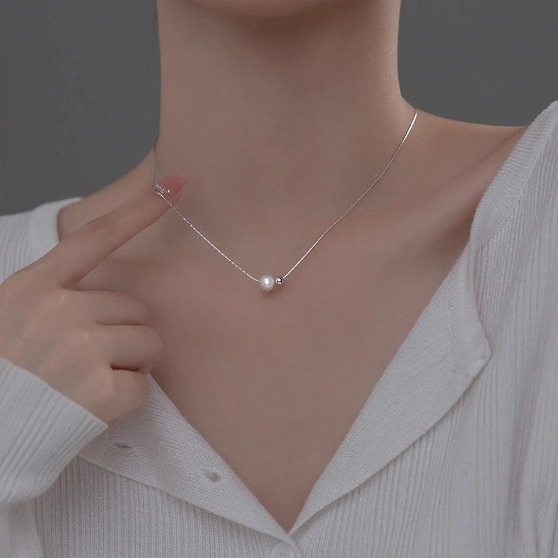 Aria | Single Pearl Necklace | Timeless Minimalism | Sterling Silver
