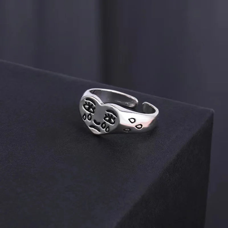Nova | Adjustable Heart Face Ring | Edgy Statement | Stainless Steel