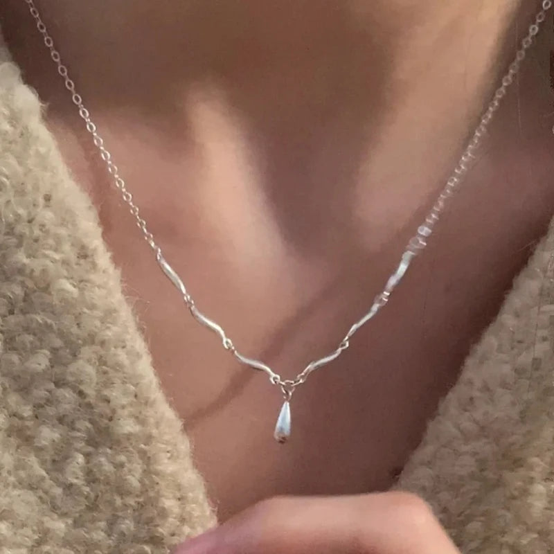 Celeste | Wavy Drop Pendant Necklace | Minimalist Elegance | Sterling Silver
