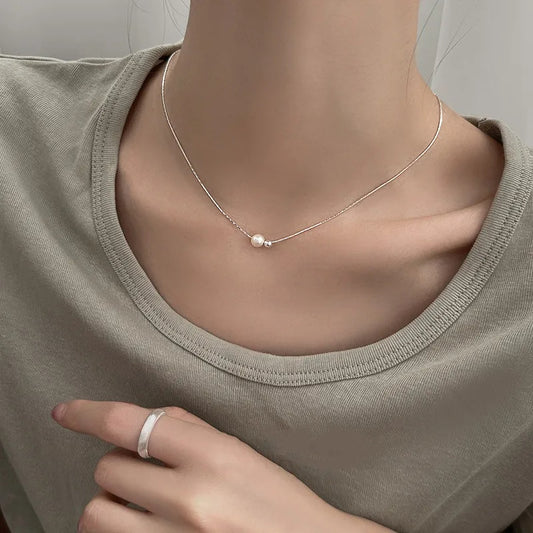 Aria | Single Pearl Necklace | Timeless Minimalism | Sterling Silver