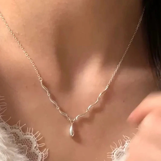 Celeste | Wavy Drop Pendant Necklace | Minimalist Elegance | Sterling Silver