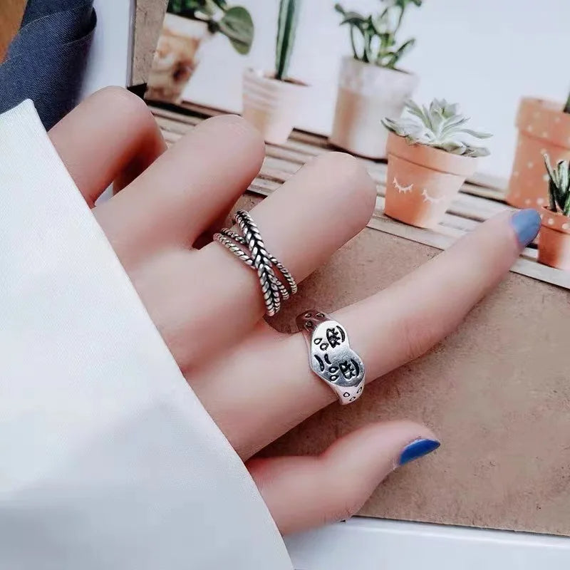 Nova | Adjustable Heart Face Ring | Edgy Statement | Stainless Steel