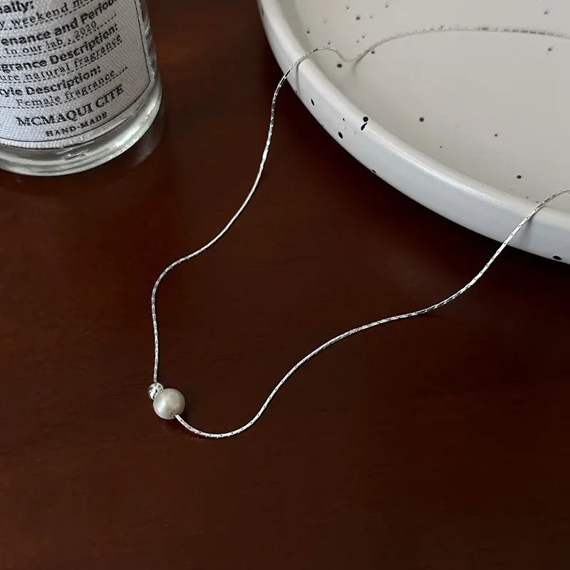 Aria | Single Pearl Necklace | Timeless Minimalism | Sterling Silver