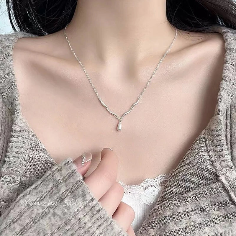 Celeste | Wavy Drop Pendant Necklace | Minimalist Elegance | Sterling Silver